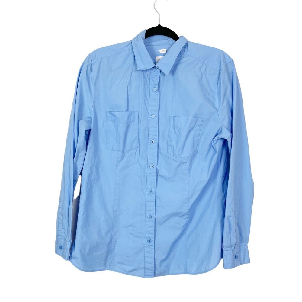 Loft Woman's Sz L Blue 'The Softened Shirt' Collared Button Up Career Wear Shirt
